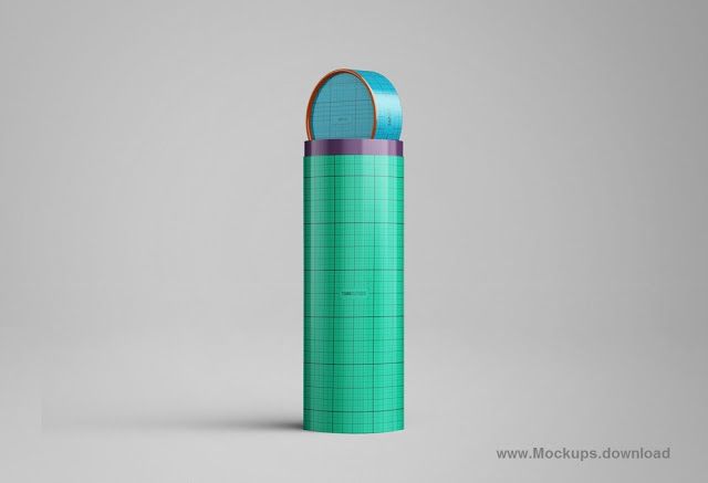Paper Tube with Lid Packaging Mockup PSD Template Download Free Metal