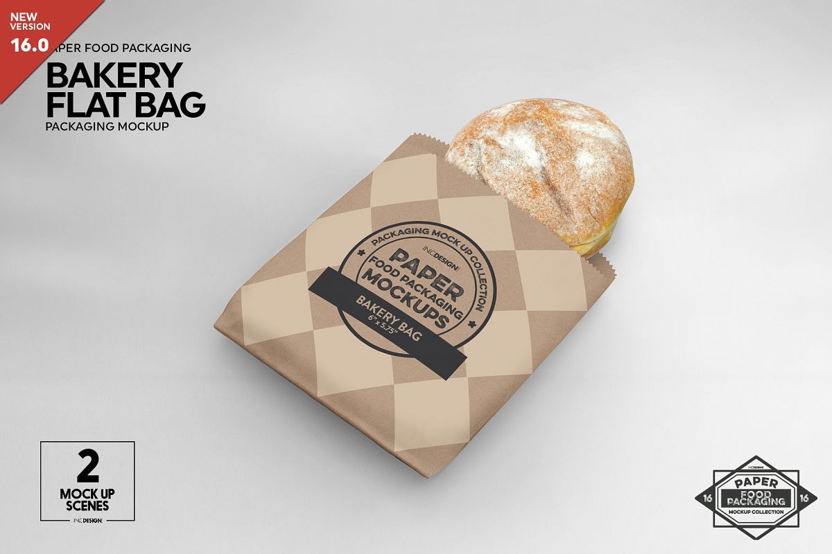 Paper Bakery Flat Bag Packaging MockUp (284098) | Branding | Design