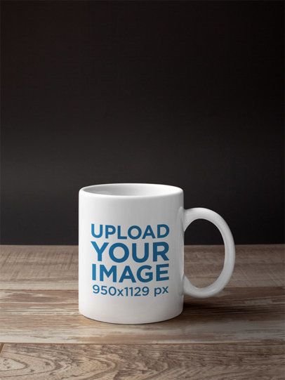 a white coffee mug with the words upload your image on it sitting on a