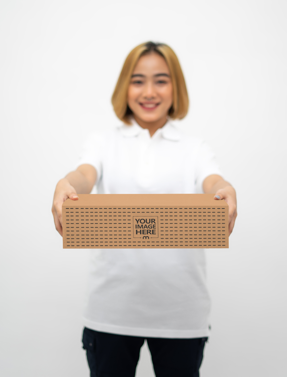 Edit mockup: Box Mockup With a Woman Giving a Box — Admin